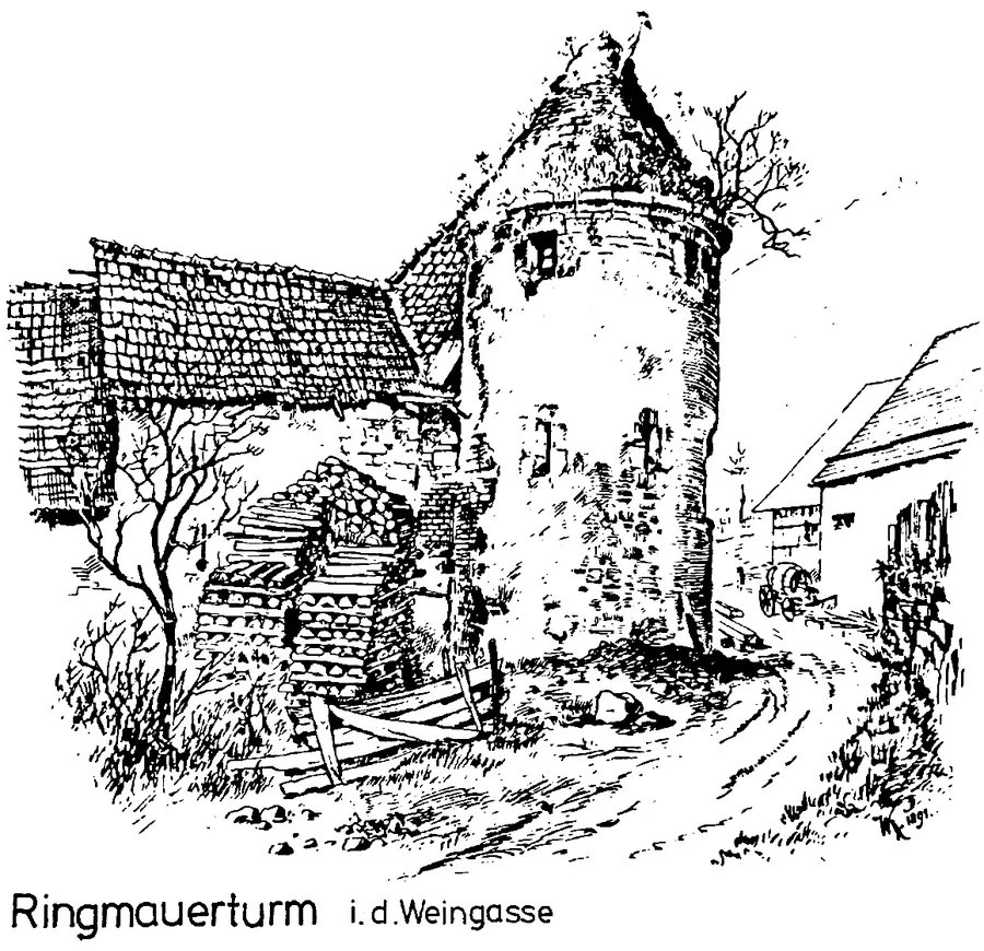 Zeichnung des Ringmauerturms in der Weingasse in Horb