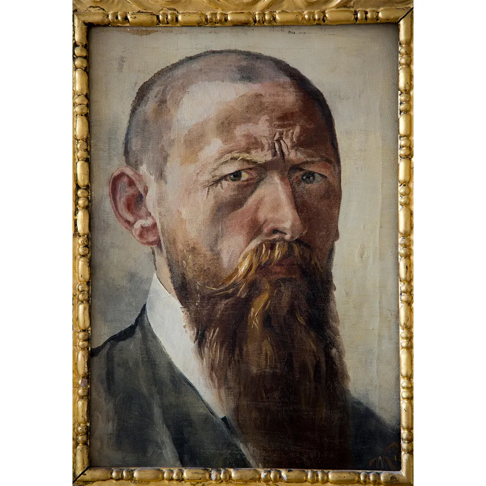 Selbstbildnis von Wilhelm Klink aus dem Jahr 1917, Öl auf Leinwand, in einem vergoldeten Rahmen